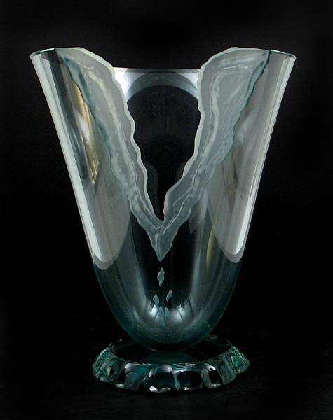 Appraisal: A Stephen Schlanser contemporary glass vase Torn Victory inscribed S