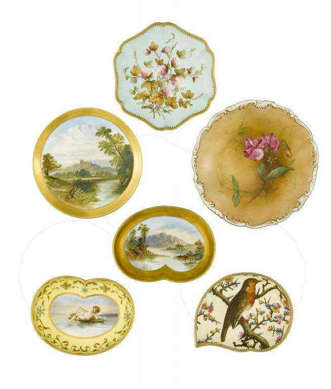 Appraisal: SIX COALPORT CABINET OBJECTS including four dishes of kidney or