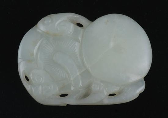 Appraisal: CHINESE WHITE JADE PEACH PENDANT Qing Dynasty - in diam