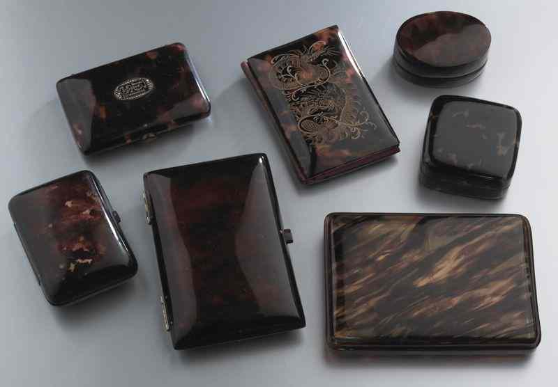 Appraisal: English tortoise shell items including boxes cigarette case card cases