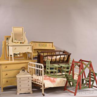 Appraisal: Eight Pieces of Carved and Painted Doll Furniture a bed