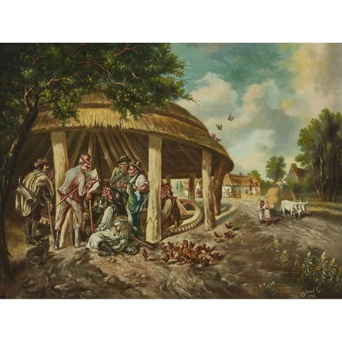 Appraisal: Bella Zbisko th th Century VILLAGERS MEETING UNDER A TENT