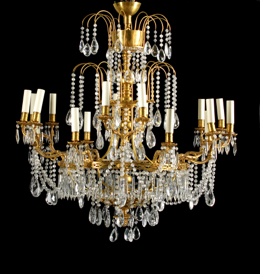 Appraisal: Continental Gilt-Brass and Cut Glass Three-Tier Eighteen-Light Chandelier in the