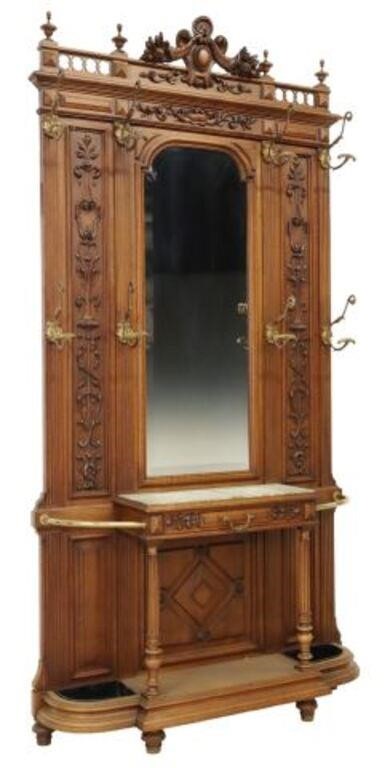 Appraisal: French walnut hall stand late th c carved crest with