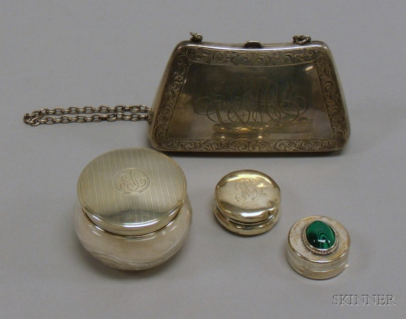 Appraisal: Four Lady's Silver Items a silver purse with scroll decoration