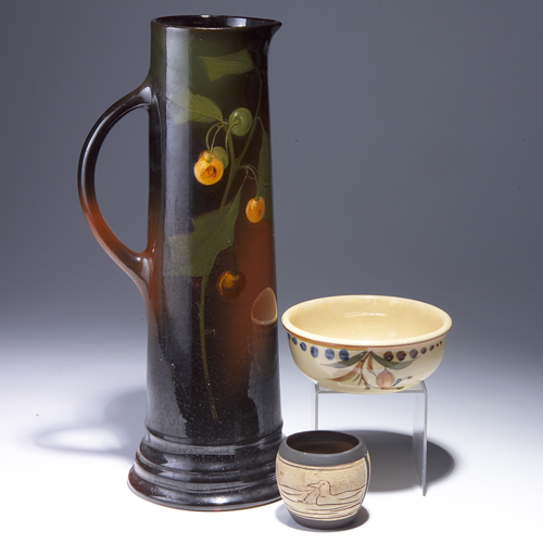 Appraisal: Three WELLER pieces to include a tall Louwelsa ewer painted