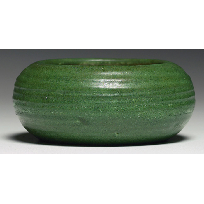 Appraisal: Grueby bowl hand-thrown form covered in a green matt glaze