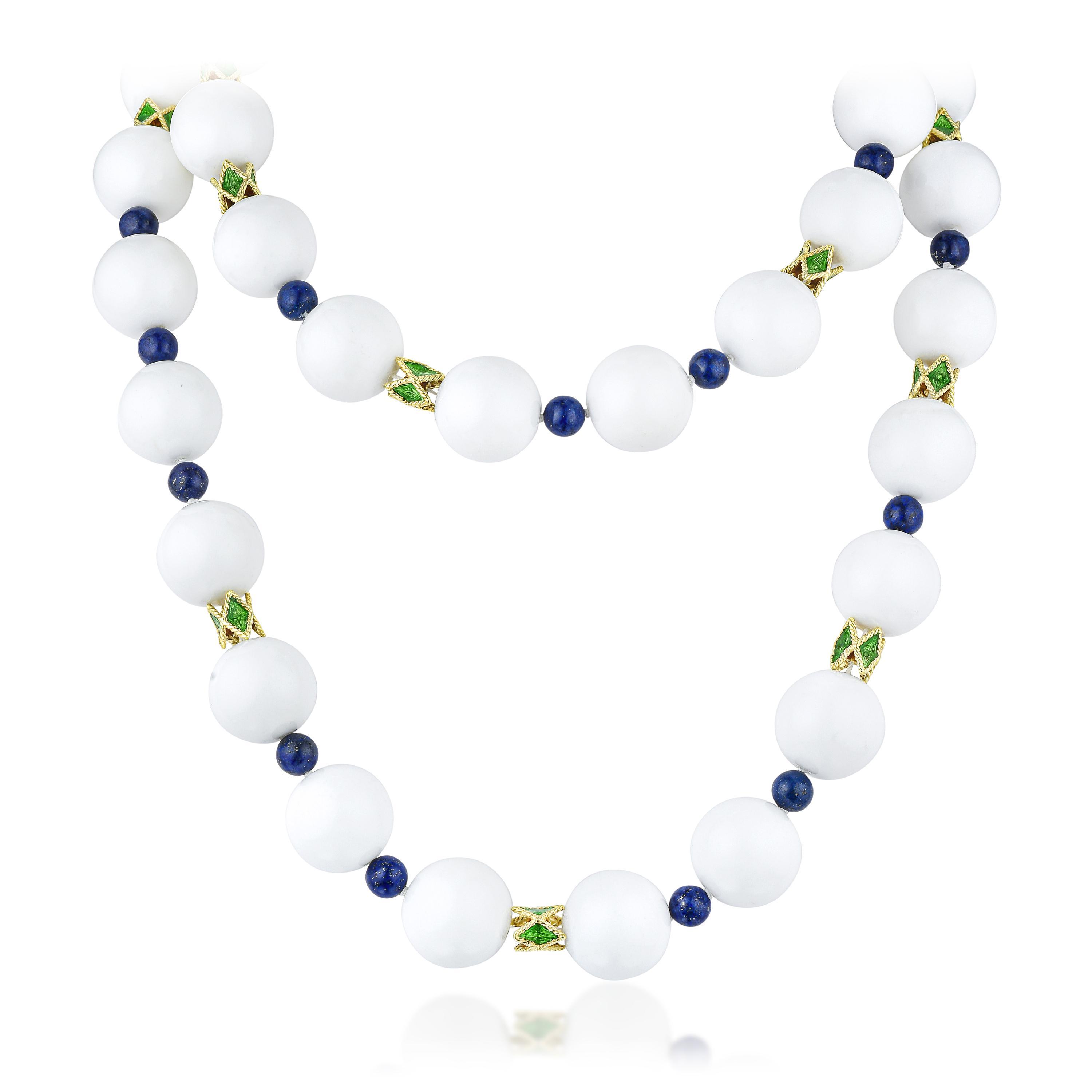 Appraisal: LAPIS LAZULI AND CHALCEDONY BEAD LONG NECKLACE METAL K yellow