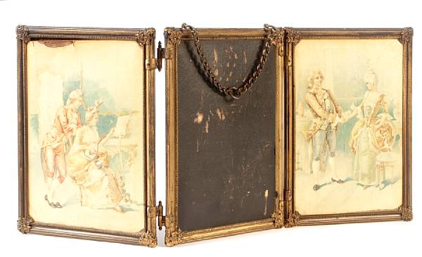 Appraisal: A French gilt bronze three fold mirror height in width