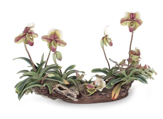 Appraisal: Boehm Orchid Hummingbird centerpiece no - H W Provenance Estate