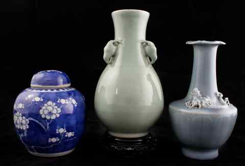 Appraisal: THREE CHINESE PORCELAINS including a clair-de-lune-glazed vase with dragons to