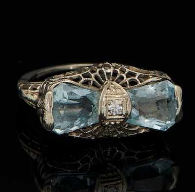 Appraisal: An Art Deco Aquamarine and Diamond Ring k white gold