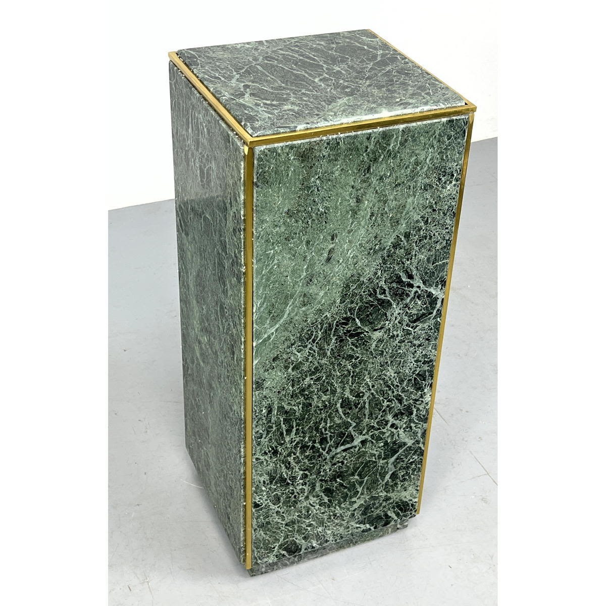 Appraisal: Green Marble Tall Display Pedestal Stand Brass Trim Modernist Pedestal