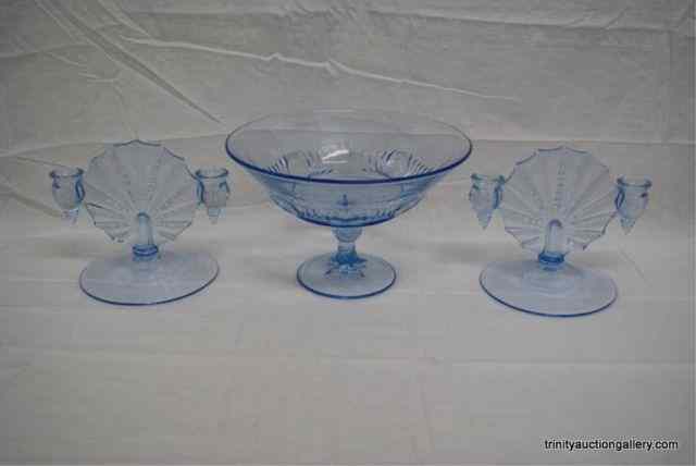 Appraisal: Vintage Ice Blue Centerpiece Bowl Candle SetThis is a vintage