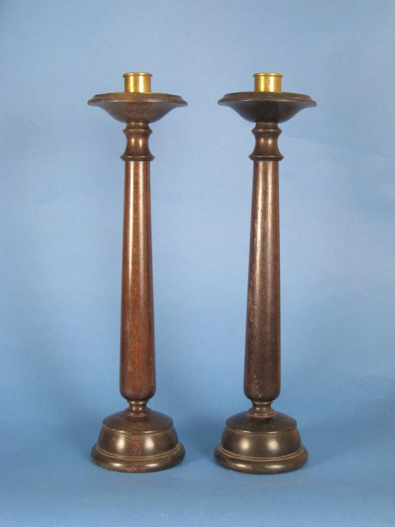 Appraisal: Pair of oak Altar Candlesticks with brass Sconces turned columns