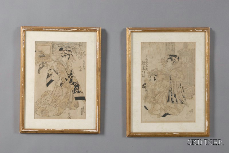 Appraisal: Two Japanese Woodblock Prints Courtesan with Attendant by Kunisada and