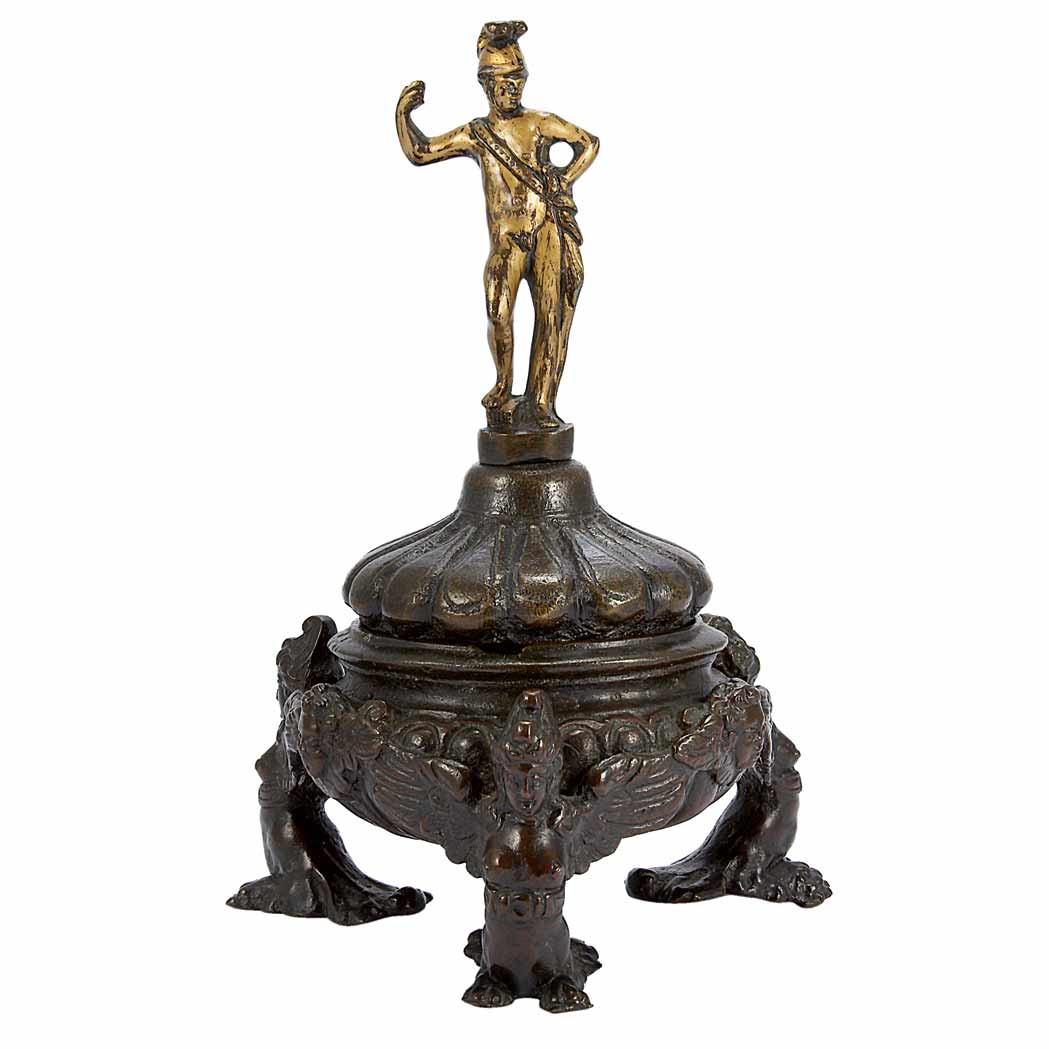 Appraisal: Italian Gilt and Patinated- Bronze Inkwell In the manner of