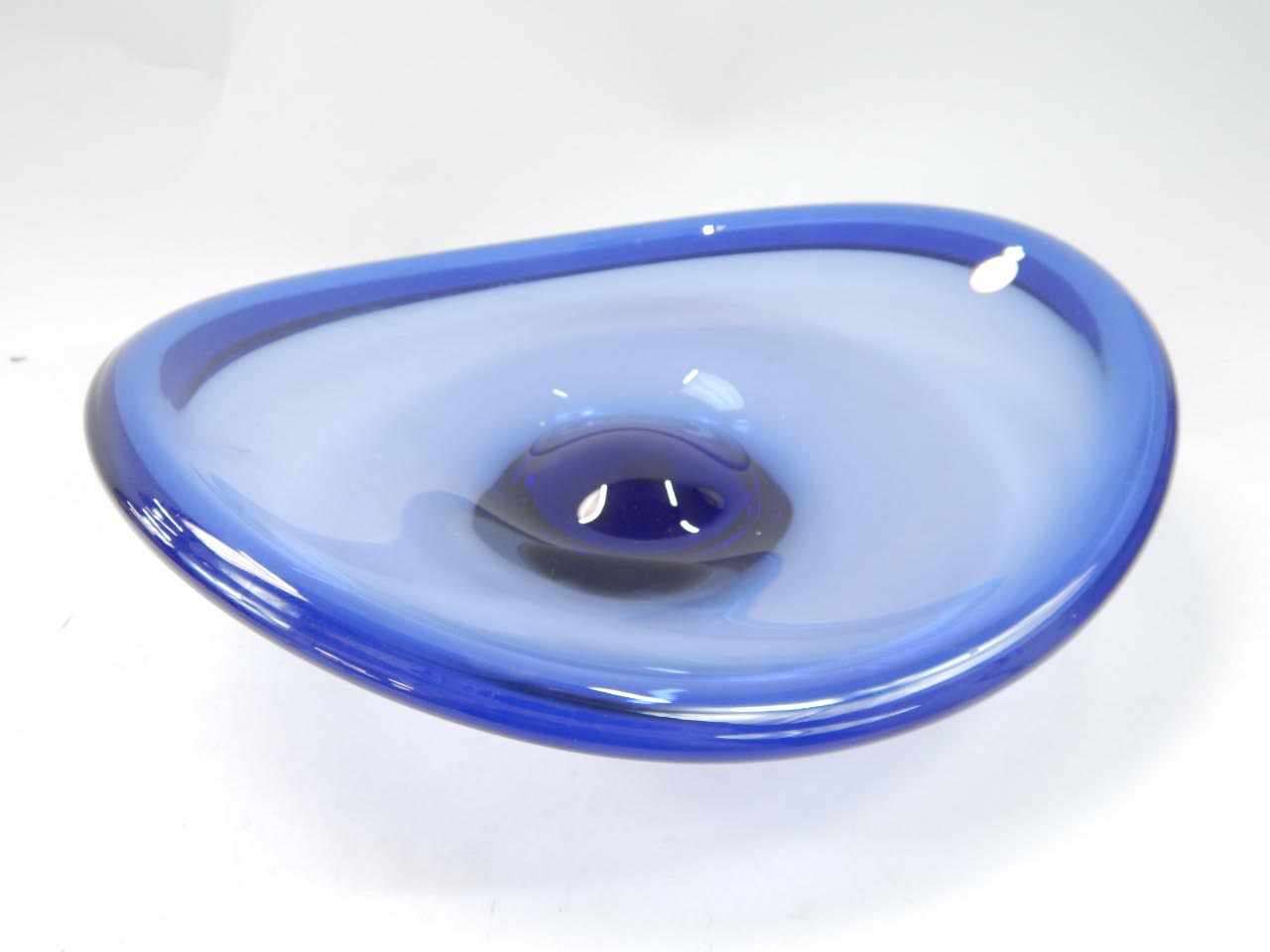 Appraisal: A Holmgaard blue glass dish etched marks and paper label