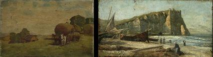 Appraisal: Continental School Four Landscapes and Genre Scenes Three oil on