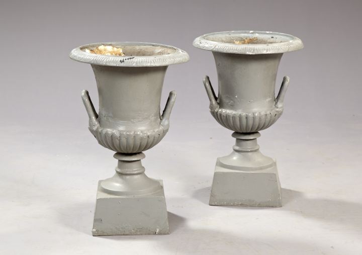 Appraisal: Pair of Polychromed Cast-Iron Garden Urns of campana form each