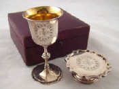 Appraisal: A travelling silver plated communion set in original leather case