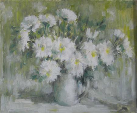 Appraisal: LENA ROBB SCOTTISH FL - WHITE CHRYSANTHEMUMS Signed oil on