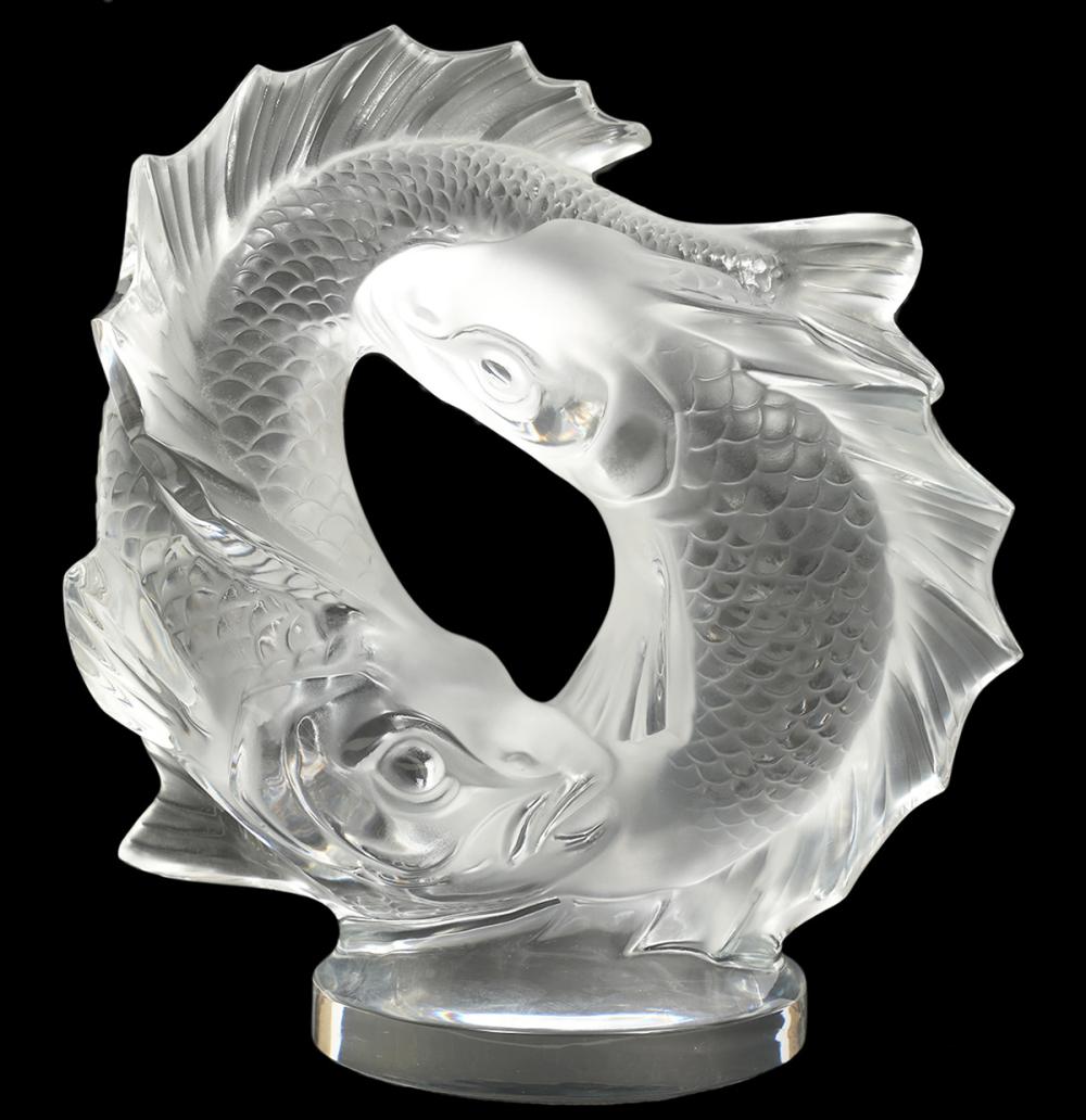 Appraisal: MARC LALIQUE CRYSTAL SCULPTURE 'DEUX POISSONS'Marc Lalique crystal sculpture 'Deux