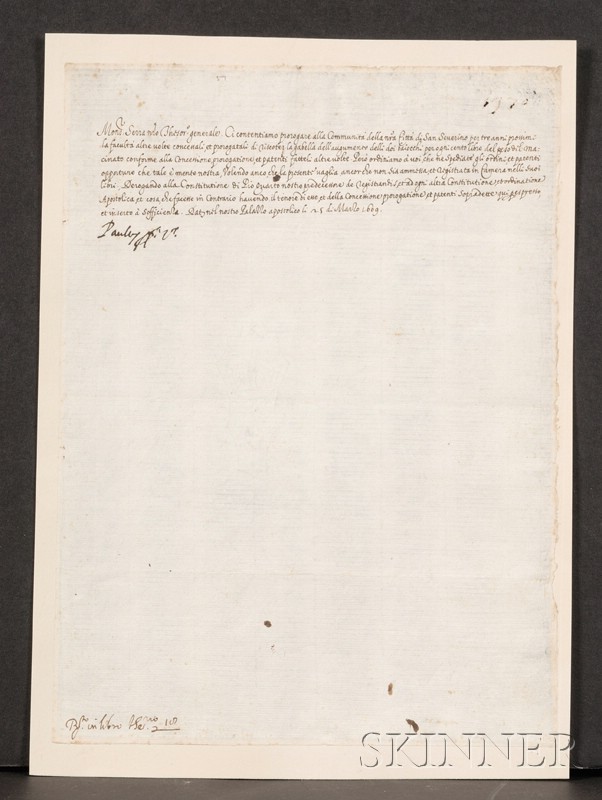 Appraisal: Papal Document Pope Paul V Manuscript document signed March one