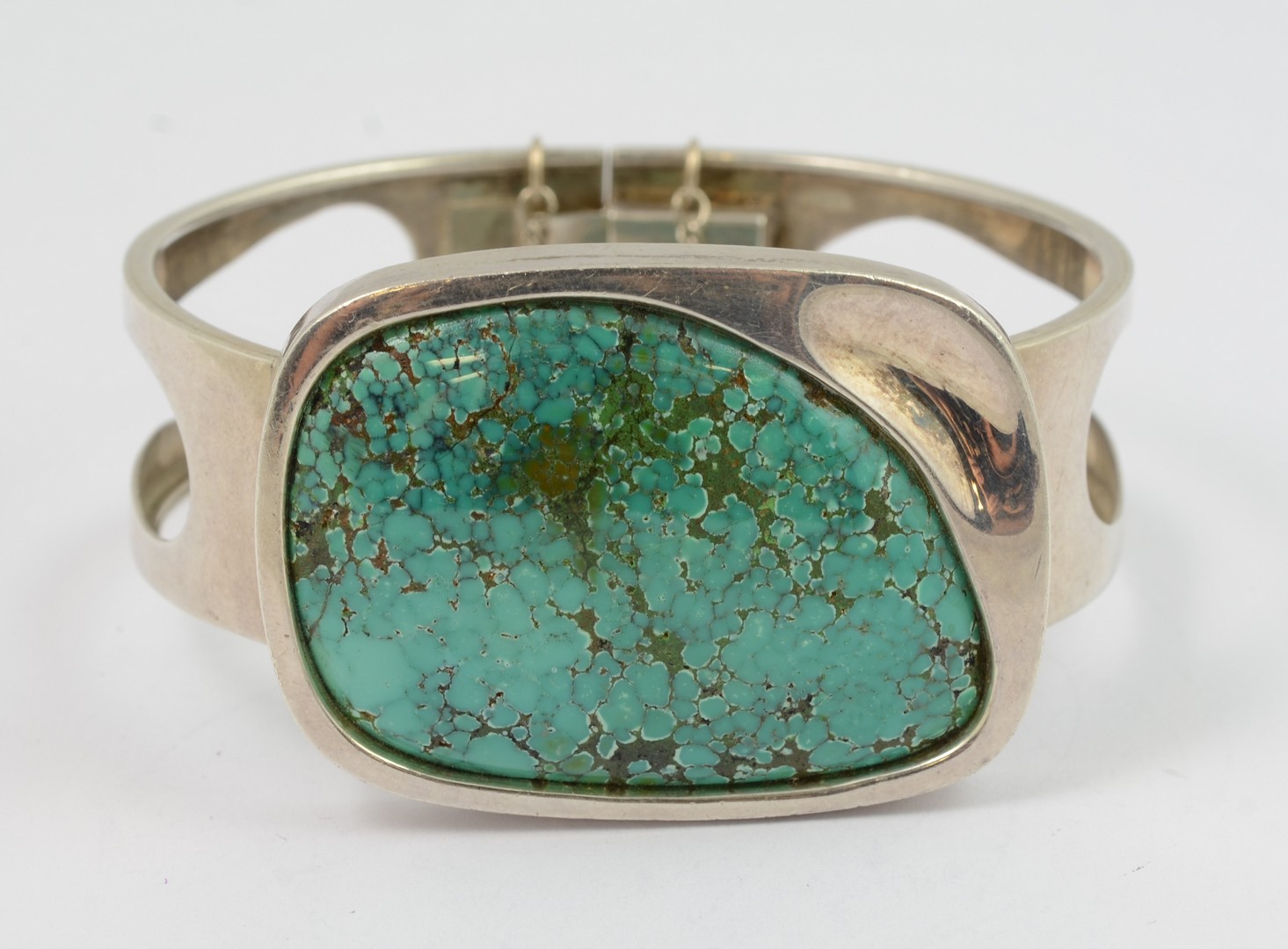 Appraisal: Modernist sterling turquoise clasp bracelet - w x - inside