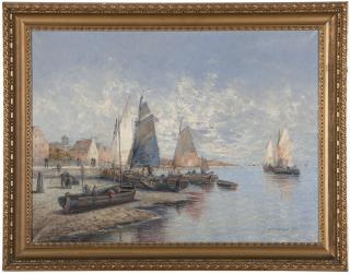 Appraisal: Georg Fischhof Fishing village with boats signed and dated lower