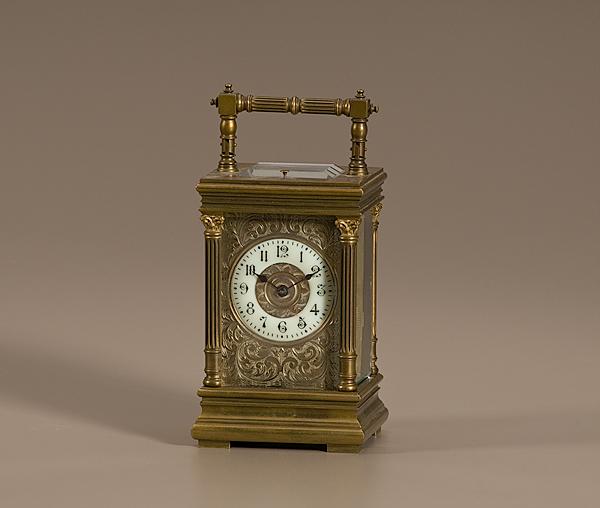 Appraisal: FRENCH BRASS CARRIAGE CLOCK French ca - a bronze key-wind