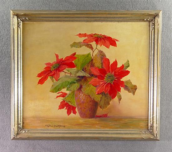 Appraisal: Oil on Canvas Poinsettia Blossoms In vase Signed lower left