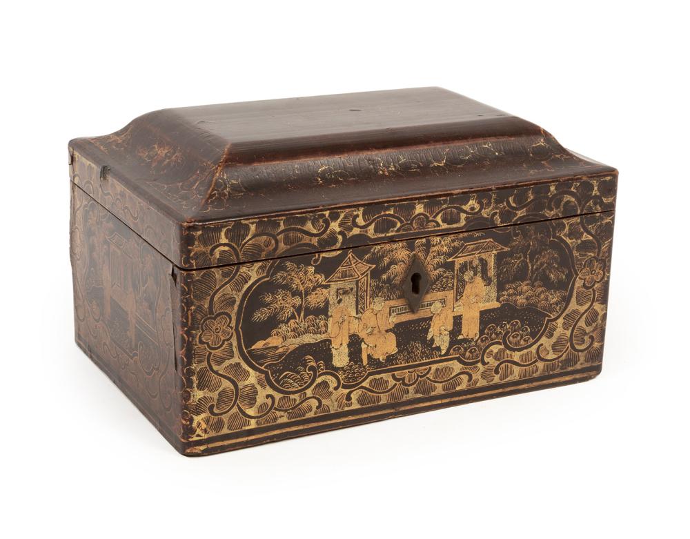 Appraisal: CHINESE EXPORT GILT-DECORATED BLACK LACQUER BOXChinese Export Gilt-Decorated Black Lacquer