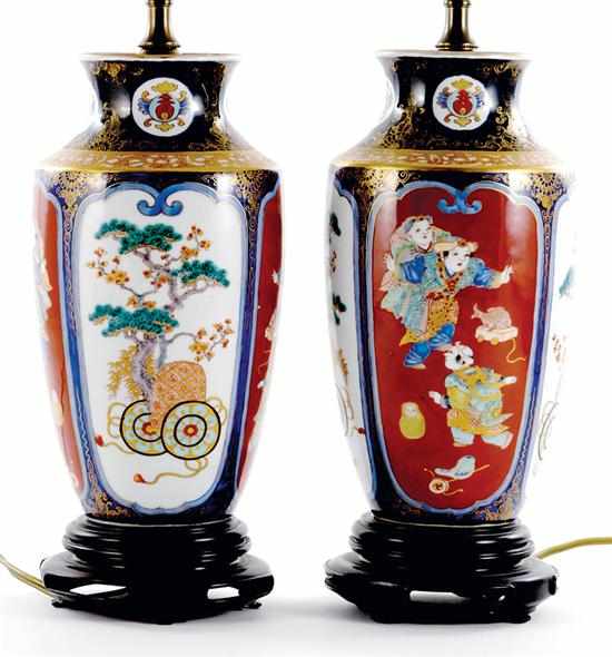 Appraisal: Pair Japanese Imari porcelain vases converted to lamps overall H