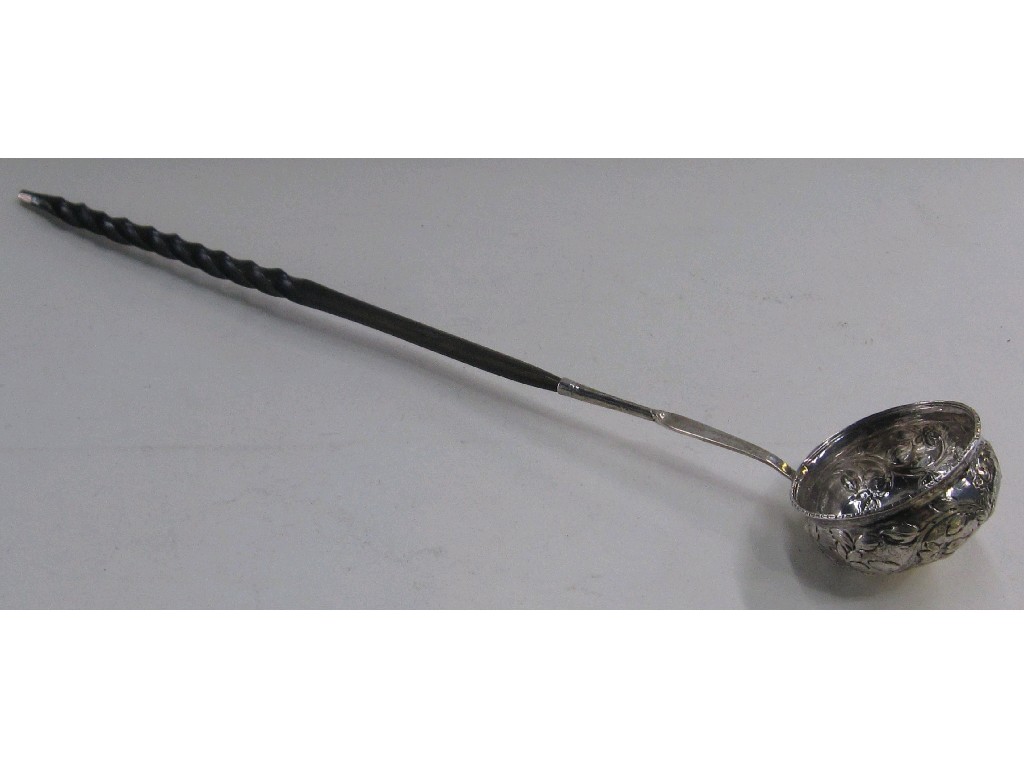 Appraisal: Unmarked silver toddy ladle inset with George II coin dated