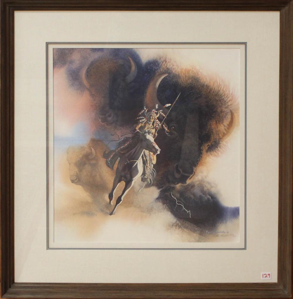 Appraisal: BEV DOOLITTLE California b offset lithograph Runs With Thunder Native