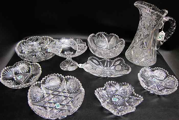 Appraisal: NINE PIECES AMERICAN CUT CRYSTAL TABLEWARE pitcher ''H bowl ''D