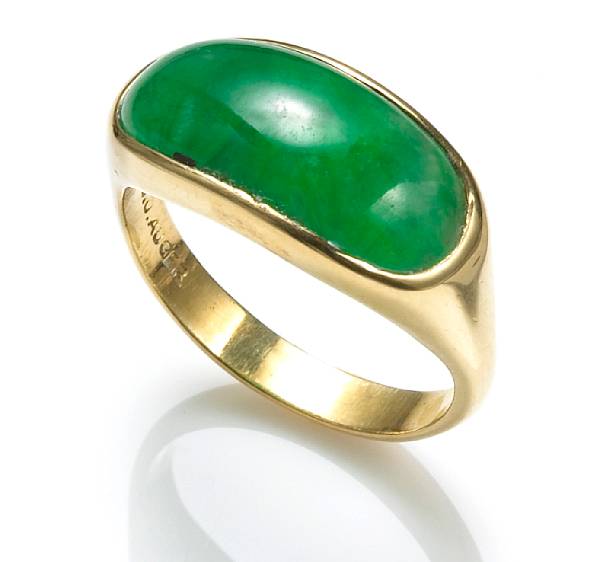 Appraisal: A jadeite jade ring signed C J Auger mounted in