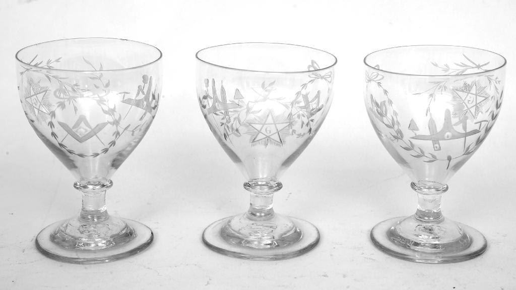 Appraisal: SET OF THREE MASONIC RUMMERS EARLY TH CENTURY each engraved