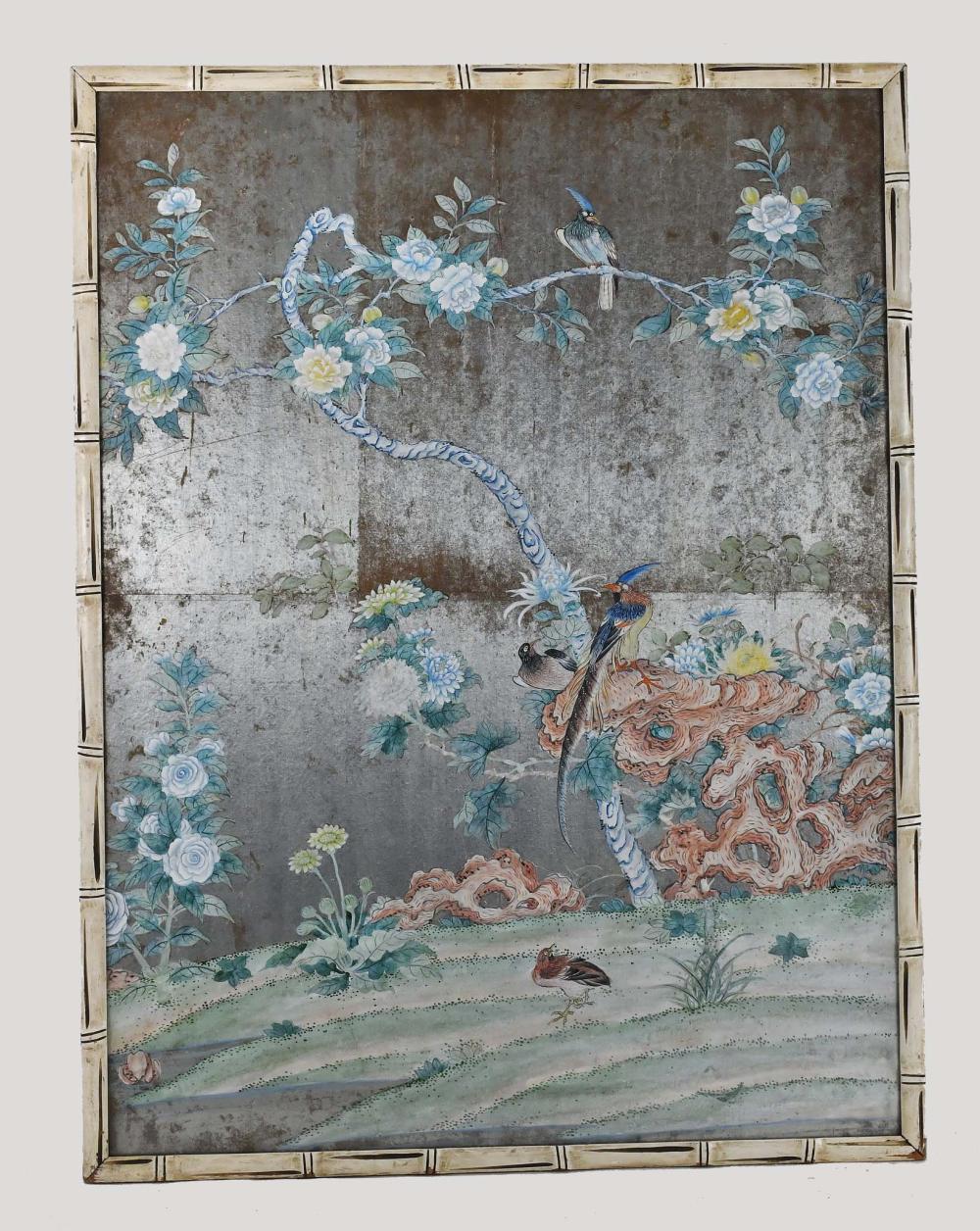 Appraisal: CONTINENTAL CHINOISERIE REVERSE PAINTED MIRROR PICTURECirca - Rectangular decorated with