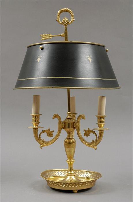 Appraisal: Empire-Style Gilt-Metal and Tole Three-Light Bouillotte Lamp in in diam