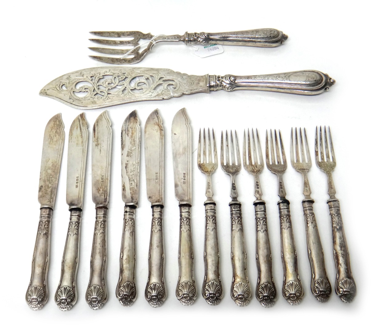 Appraisal: Late Victorian silver fish service table flatware comprising six fish