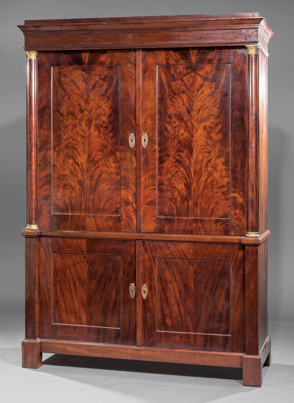 Appraisal: Dutch Neoclassical Figured Mahogany Linen Press early th c flat