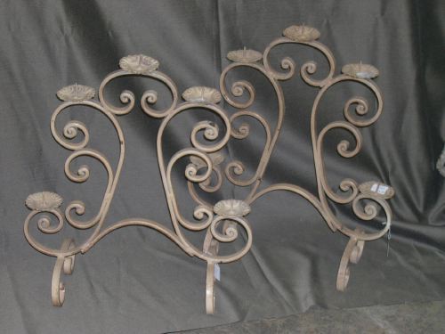 Appraisal: Pair of Mediterranean-Style Polychromed Wrought-Iron Five-Light Pricket Candelabra of S-scroll