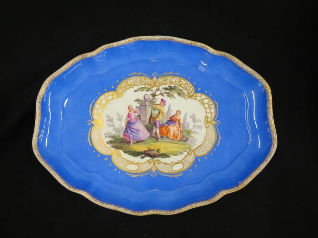 Appraisal: Meissen Porcelain Tray handpainted courting scene blue gold trim crossed