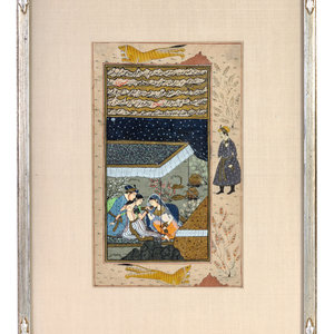 Appraisal: An Indian Illuminated Manuscript Leaf Depicting a Court Scene x