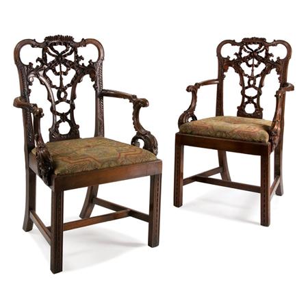 Appraisal: Pair of George III Style Mahogany Armchairs Estimate -