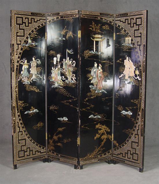 Appraisal: Chinese Coromandel Style Lacquer Screen th Century Four panels having