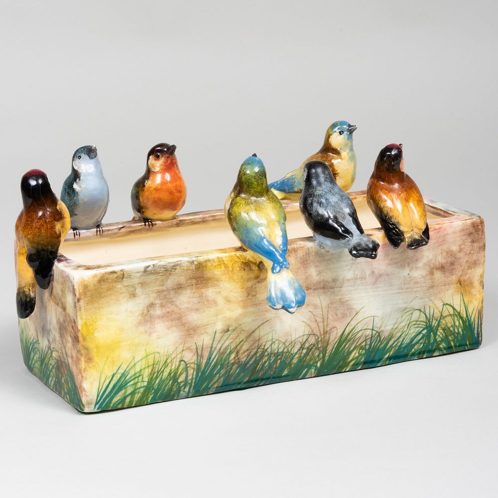 Appraisal: Jerome Massier Faience Perching Bird Planter Impressed mark x x