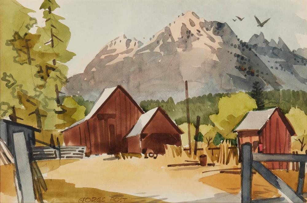 Appraisal: George Post AWS - San Francisco CA Sierra Farm Watercolor